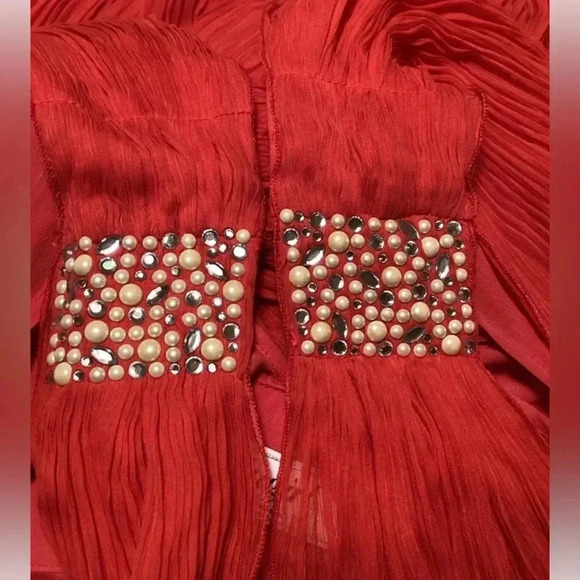 NEW BLUGIRL BLUMARINE Red Sleeveless Silk Pleat V-neck Jewel Dress Sz IT 40 US 4 - Picture 5 of 5